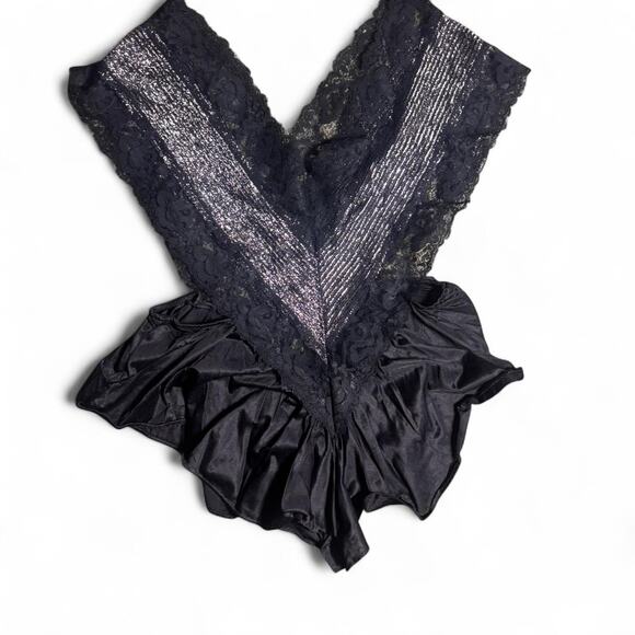 80s black with silver detail romper lingerie - Picture 2 of 4
